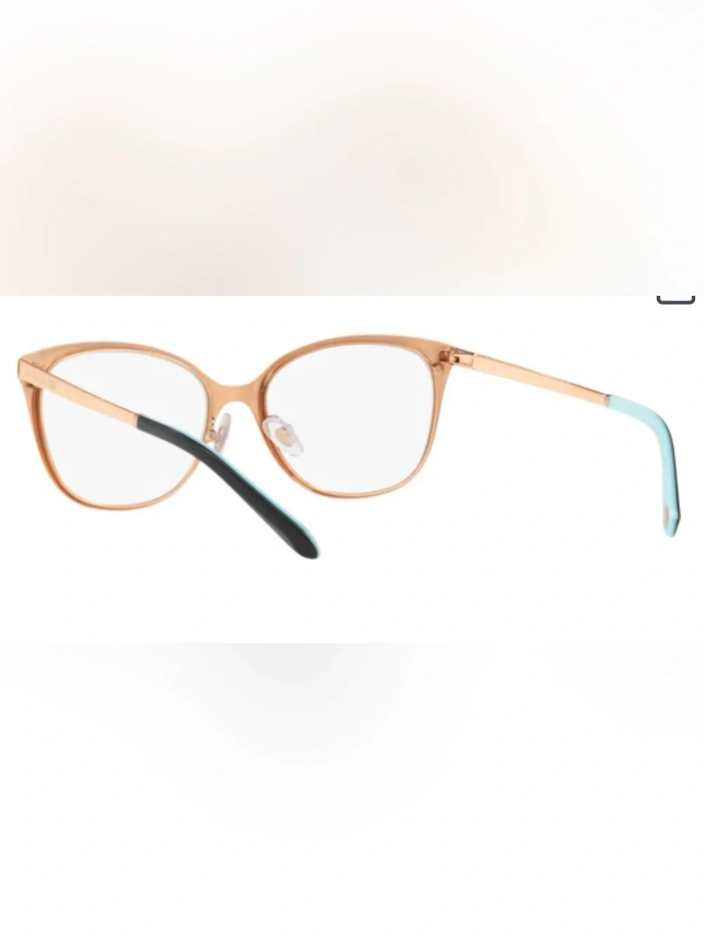 Tiffany & Co Black and Rose Gold Cat-Eye Glasses with Aqua Temples made in Italy